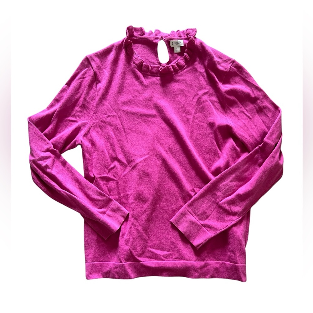 J. Crew Women’s Pink Long Sleeve Ruffleneck Sweater | Large